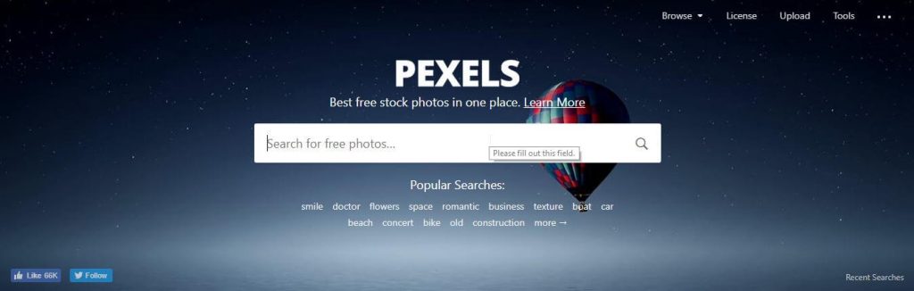 pexels home page